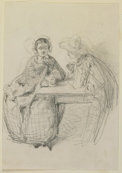 Par siddende ved et bord, 1858 (blyant på råhvidt vævet papir) af James Abbott McNeill Whistler